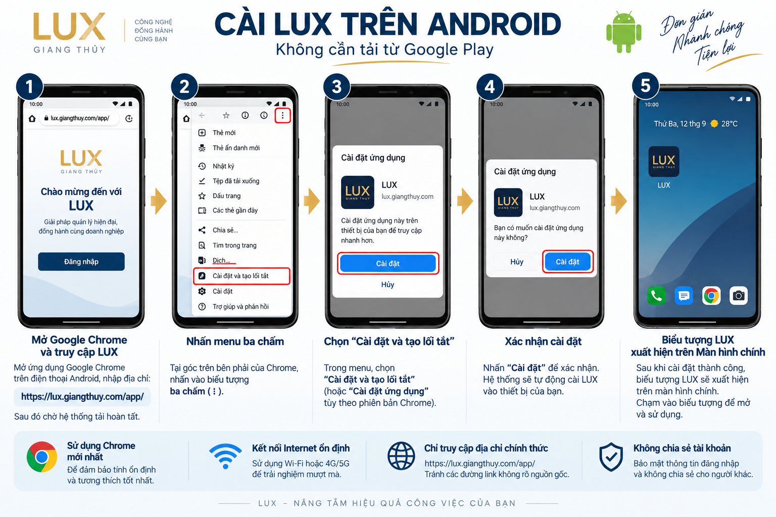 Hướng dẫn cài phần mềm LUX trên điện thoại Android bằng Google Chrome