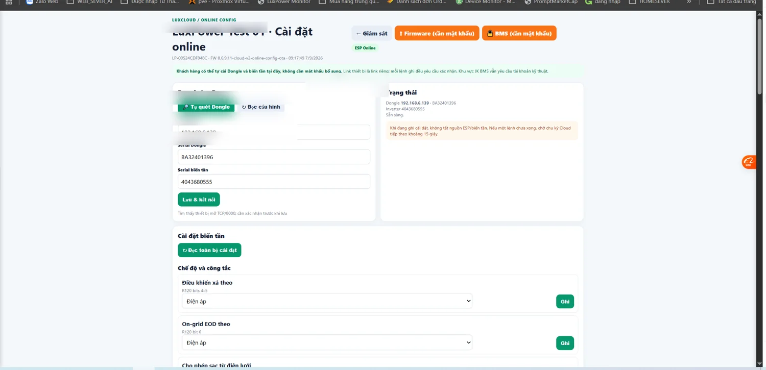 Cài đặt LuxPower online